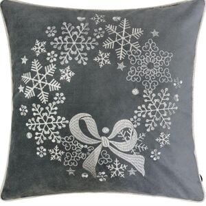 Homey COZY Embroidery Gray Wreath Velvet Throw Pillow, Christmas, 20" Cover Only